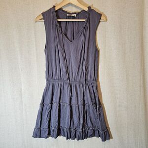 Elings Womens Medium Grey Mini Dress Tiered Skirt Sleeveless Cotton Summer